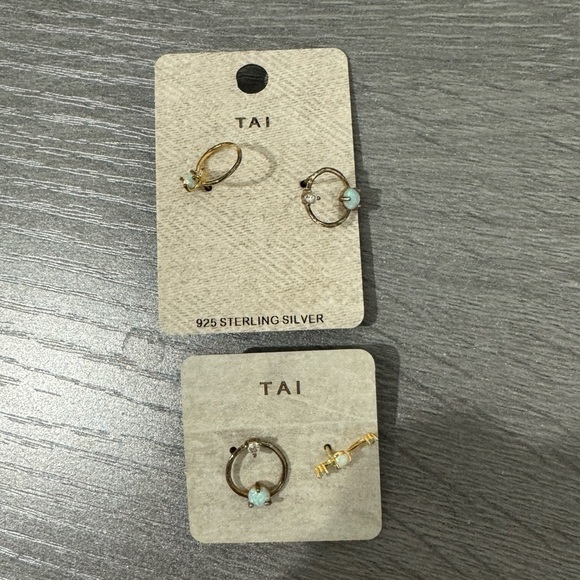 TAI 2 Set Earrings - Gold Bar CZ Tips & Gold Vermeil Open Circle Earrings - Picture 1 of 4